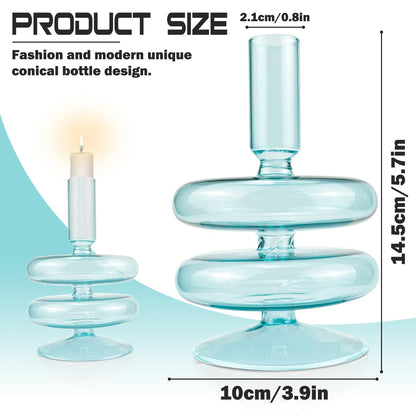 LNQ LUNIQI Clear Taper Candle Holders Glass Candle Stick Holder Modern Candle Holders for Tapered Candlesticks Wedding Reception Centerpieces Christmas（Light Blue）