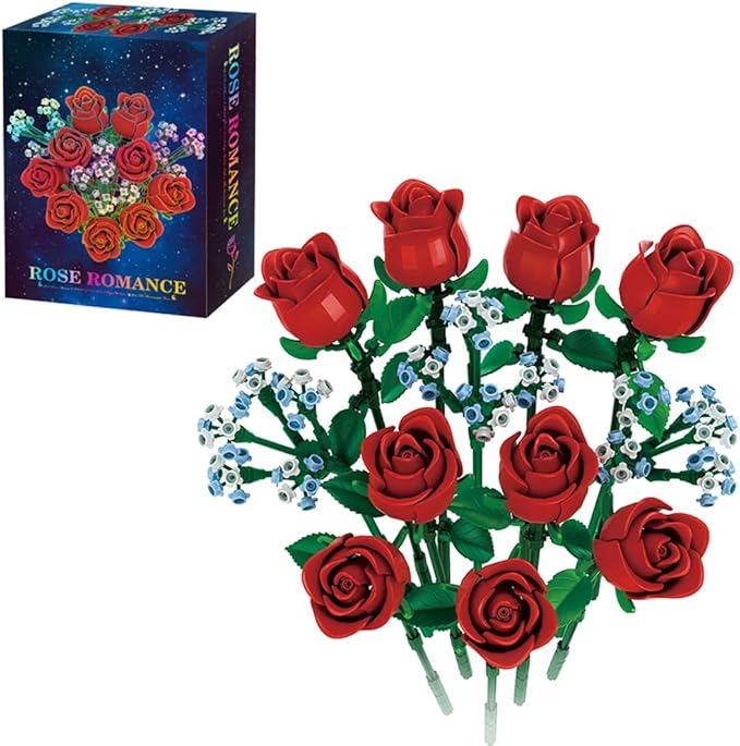 39090 Rose Romance Building Blocks Flower Set 649 Pieces of Floral and Plant Series Block Sets Adult Creative Enthusiast Model Gifts and Unique Collectibles Can be Used for Room Decoration