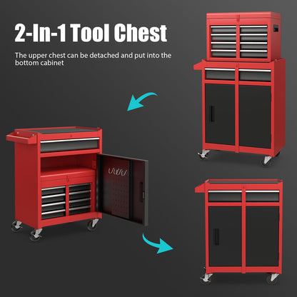 Goplus Tool Chest, 5-Drawer Rolling Tool Storage Cabinet with Detachable Top Tool Box, Liner, Universal Lockable Wheels, Adjustable Shelf, Locking Mechanism, Metal Tool Cart for Garage Workshop