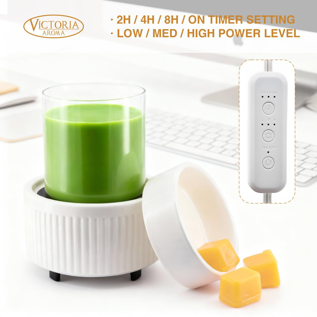 VICTORIA AROMA Ceramic Wax Warmer with Timer, Candle Wax Melter & Wax Burner for Scented Wax Melts, Electric Fragrance Wax Melt Warmer for Home Office Decor Ideal Gift（White）