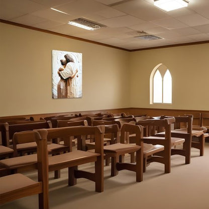 Jesus Embracing Woman Canvas Wall Art - Inspirational Christian Decor for Living & Prayer Room | 12x16 Inch Framed Print