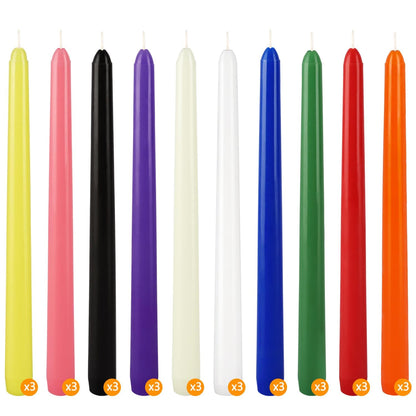 30-Pack 10-Color Taper Candles - 10 Inch Dripless & 10-Hour Burn｜Wedding/Birthday/Home Decor with Premium Wax