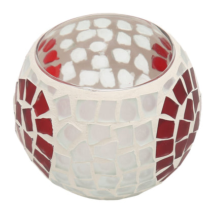 Haofy Mosaic Candle Holder Handcrafted Glass Heart Pattern 4x4 Inch for 3 Inch Pillar Candle, Stained Glass Holder with Sparkling Light Reflection for Living Room Wedding