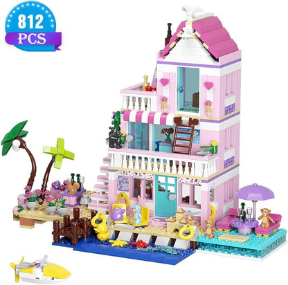 MindBox Girls Seaside Villa Building Blocks812pcs Beach House Building Toys for Kids Age 8+Mini Brick