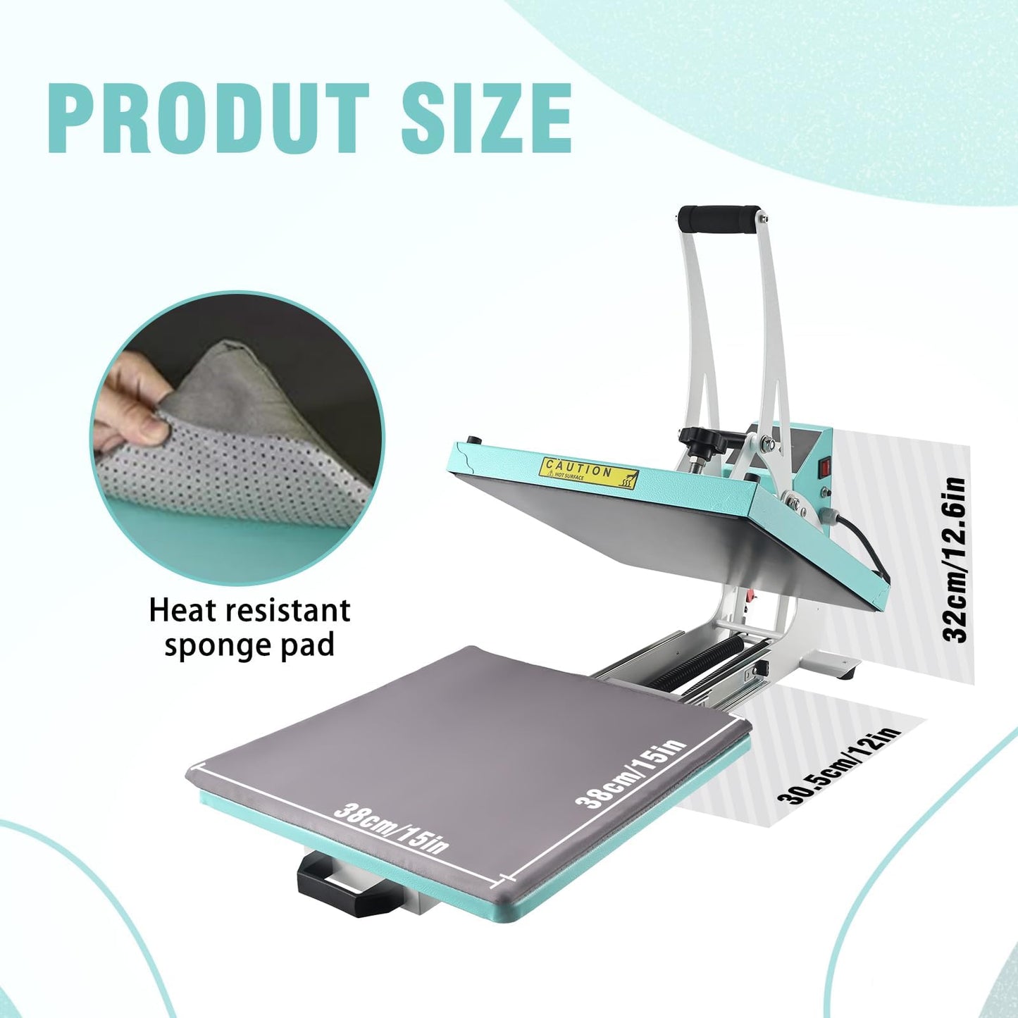 ColorSub 15x15 Heat Press for T-Shirt with Slide Out Drawer, Sublimation Heat Press Machine, Teal