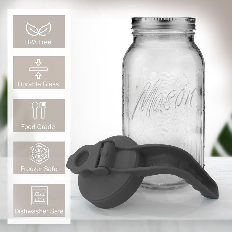 Mason Jar Pitcher - Airtight & Leakproof Glass Pitcher with Lid, Perfect for Breastmilk, Cold Brew Coffee, Sun Tea, Water & Drinks, 2 Quart (64 oz) Wide Mouth Mason Jar with Pour Spout Lid - Black