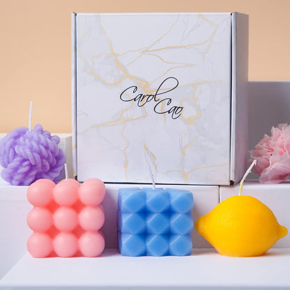 Bubble Candle, 4pcs Cube Soy Wax Bubble Candles Scented Aesthetic Bubble Candle Set for Home Bedroom Decor Birthday Mothers Day Gifts for Mom (Lemon Pack)