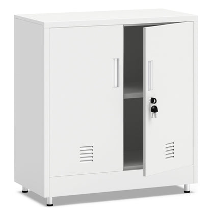JINKUR Metal Storage Cabinet with Locking Doors and Adjustable Shelf, Small Lockable Sideboard Buffet Cabinet for Home, Office, Entryway, Hallway, Living Room, Kitchen and Dining Room, White