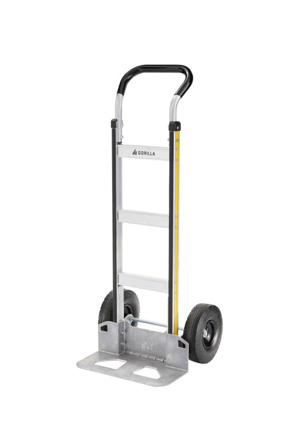 Gorilla 800 lb Capacity Aluminum Hand Truck, Wide Load Toe Plate, Premium Flat-Free Wheels, Wide Grip Handle, Heavy-Duty Silver Hand Truck