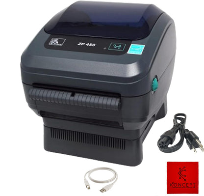 ZP450 Zebra Direct Thermal Label Barcode Printer with USB 2.0 Cable & 3 Prong Cord - USB, Serial and Parallel Connectivity 203 DPI (Renewed)