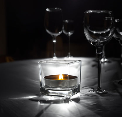 WGV 3 Inch Clear Square Cube Glass Votive Candle Holder Vase, Small Tiny Mercury Tea Light Terrarium Décor 3x3”, 1 Pc