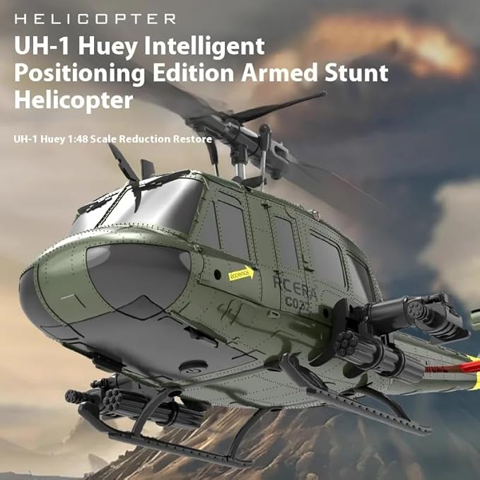 1/48 RC Helicopter for Adults RC ERA C032 UH-1 Huey 2.4G 6CH Gyro Stabilized Remote Control Aircraft with Altitude Hold &amp Optical Flow One-Key Takeoff/Landing