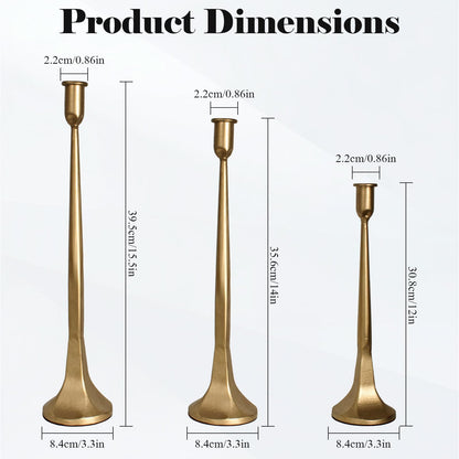 Set of 3 Taper Candle Holders, Cast Iron Candlestick Holders Tall for Wedding, Dining Table, Halloween & Fall Decor, Home Decoration (Gold, 12" 14" 15.5")