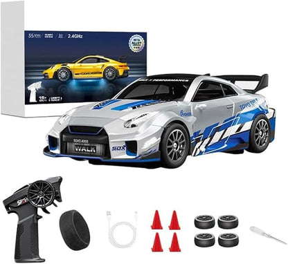 1/43 Scale RC Drift Car 2.4G Full Proportional 4WD Remote Control Car with Gyro Adjustable Speed &amp LED Lights Alloy RC Vehicle for Adult