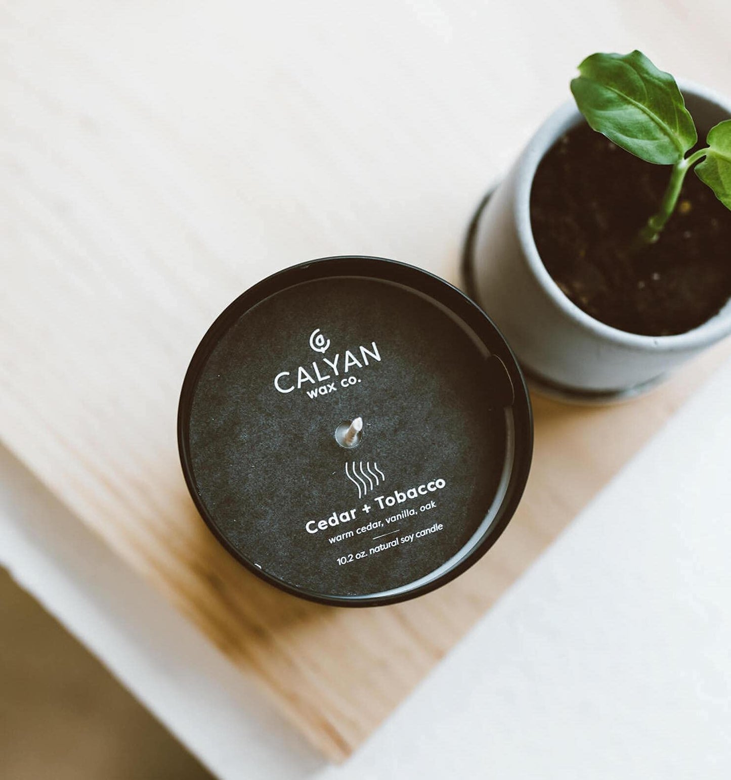 Calyan Wax Co. Cedar & Tobacco Scented Candle - 75 Hour Burn - Luxury Clean Soy Wax Candles - Long Lasting Black Tumbler Jar Candle for Home - 10.2oz