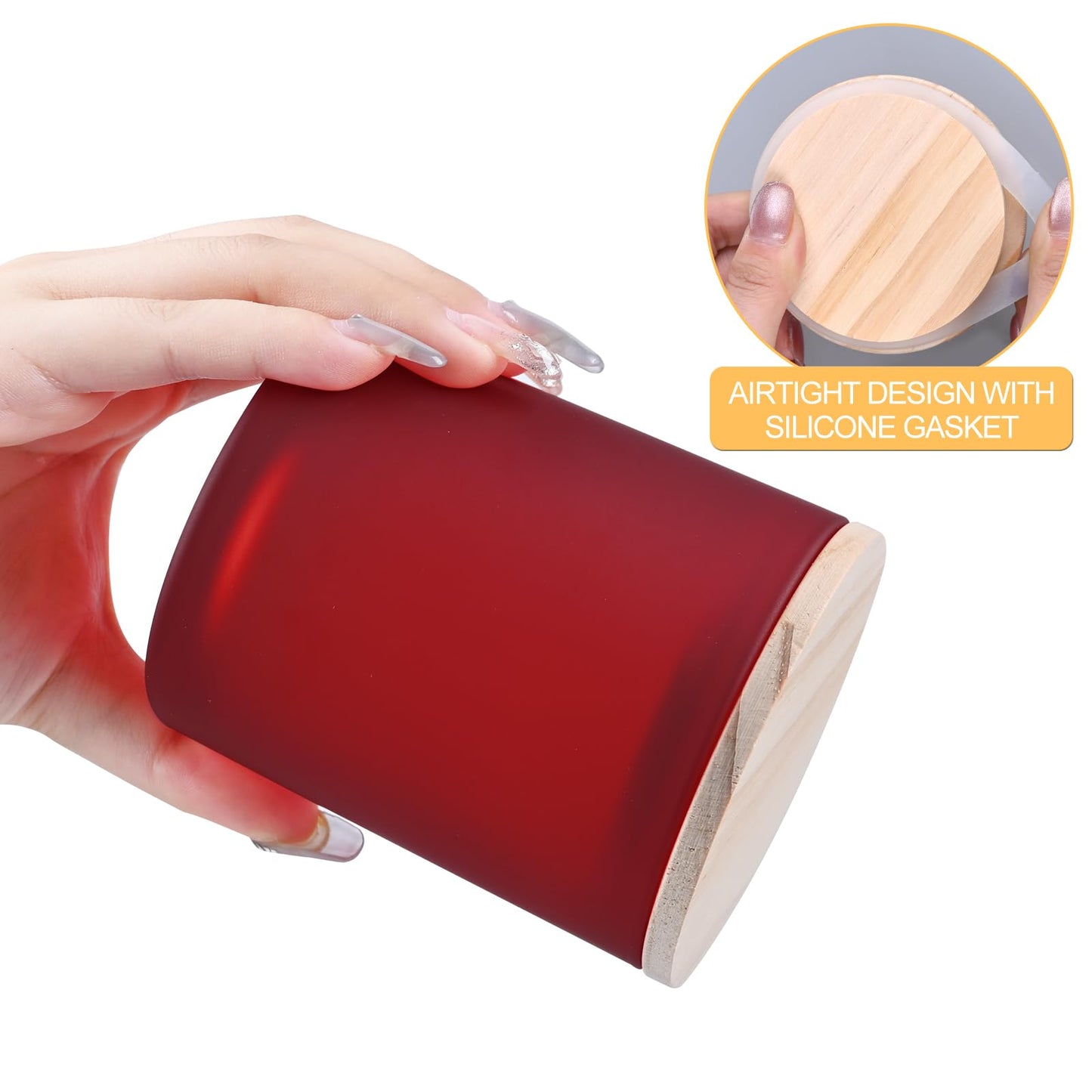 SHOWIN 10 OZ Thick Candle Jars for Making Candles 15 Pcs, Empty Jars with Wood Lids for Candle Making, Sample Container, Frosted Red