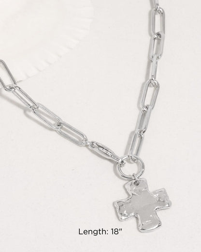 James Michelle The Original Silver Chunky Cross Chain Necklace for Women – 3-Year Color Guarantee – Waterproof, Non-Tarnish, Hypoallergenic, PVD Coated – Great for Beach, Weddings, Gifts – 20” Length