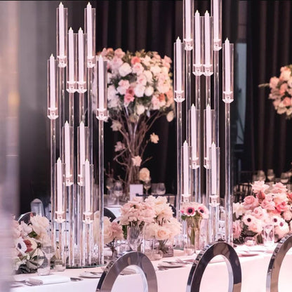 16PCS Acrylic Candelabra Centerpiece for Wedding,10 Arm Candlesticks Holder Clear Tall Candelabra Large Floral Centerpieces for Tables Anniversary Party Brithday candelabros para centros de mesa