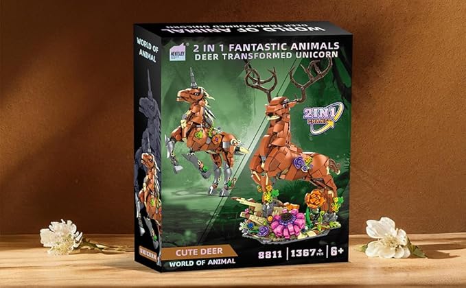 MENTOJOY 2-in-1 Magical Unicorn &amp Deer Building Set - 1367 Pieces Fantasy Animal Model Educational STEM Toy &amp Desktop Decoration Gift for Kids Ages 6+