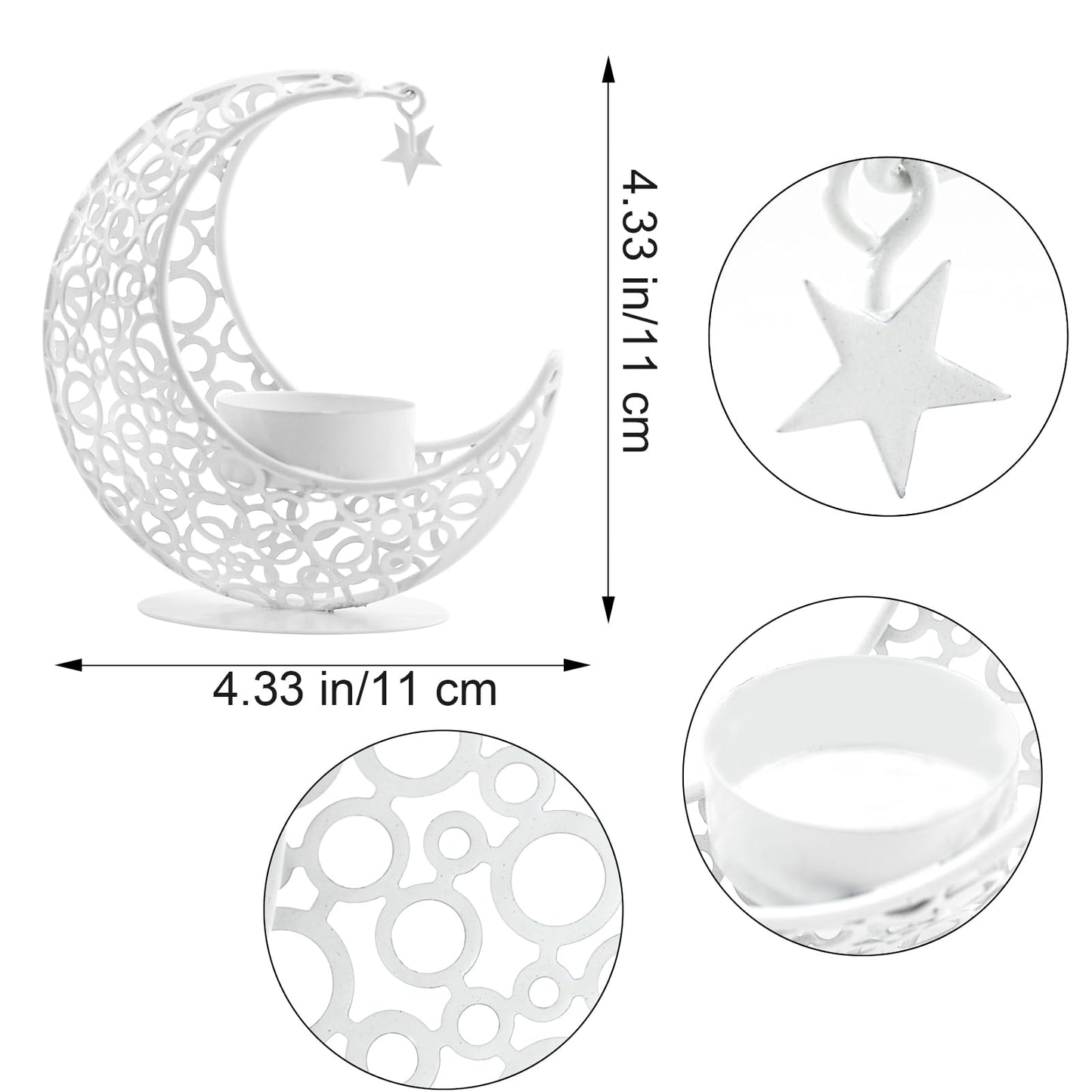 MrMrKura Moon Candle Holders Set of 2, Metal Tealight Candle Holder for Table Centerpiece Decorative Votive Candlesticks Holder for Party Home Decor (White)