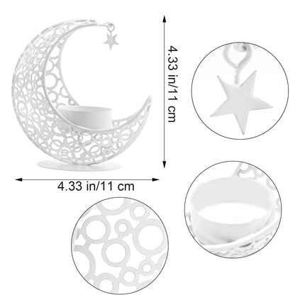 MrMrKura Moon Candle Holders Set of 2, Metal Tealight Candle Holder for Table Centerpiece Decorative Votive Candlesticks Holder for Party Home Decor (White)