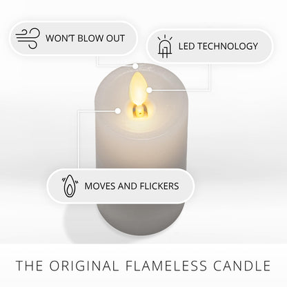 Luminara Classic Slim Flameless LED Candle, White 2" x 4.25", Battery Operated Moving Flame Pillar w/Timer, Safe Realistic Wax Candle, Home Decor