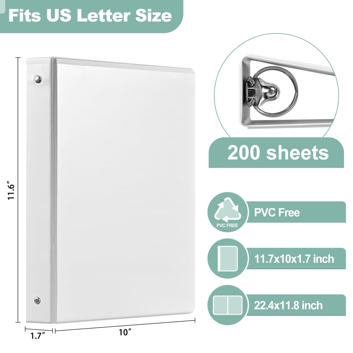 SUIN 1-Inch 3-Ring-Binder, Customizable Clear View Cover, for US Letter Size 8-1/2 x 11'', Perfect for Office/School (White - 2 Packs)
