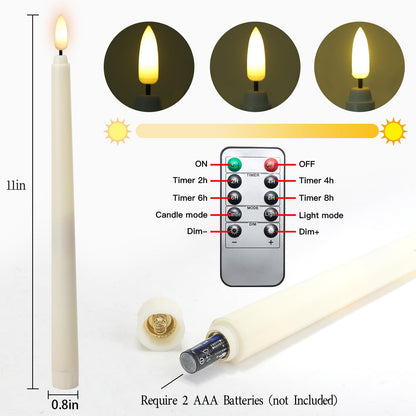 6 Pcs Flameless Ivory Taper Candles with Remote Timer Dimmer, Battery Operated CandleSticks with Flickering Light, Plastic 11 inches LED Window Candles, for Christmas Home Party Wedding Decor