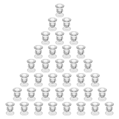 BTGLLAS Glass Taper Candle Holder Set of 36 - Clear Crystal Candlestick Holders for Tapered Candles, Elegant Candle Stick Holder Set for Wedding Party Christmas Thanksgiving Festival (36, Transparent)