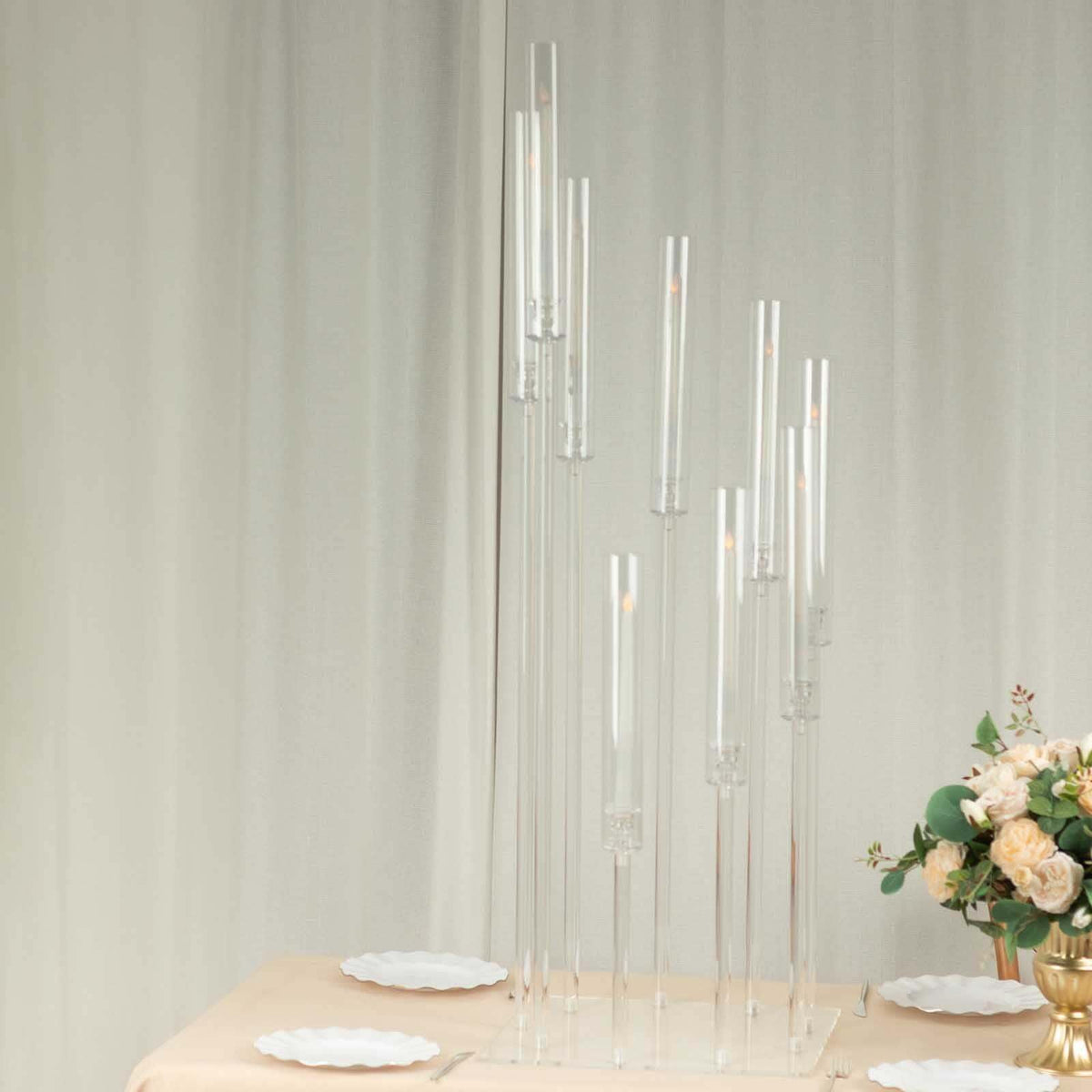 Efavormart 23" Tall Clear 3-Arm Crystal Round Glass Taper Candle Candelabra, Pillar Candle Holder Wedding Centerpiece