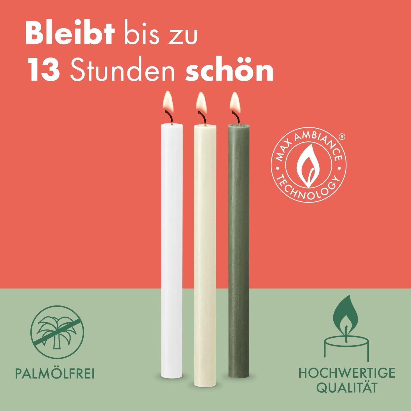 Bolsius Rustic Dinner Candles - Jade Green - Pack of 9 - Long Burning Time of 13 Hours - Household Candle - Interior Decoration - Unscented - Natural Vegan Wax - 27 x 2.3 cm