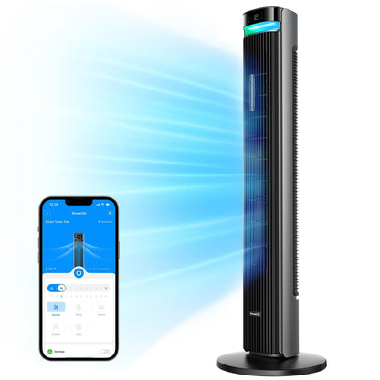 GoveeLife 42'' Tower Fan for Bedroom, Smart Floor Fans with 150° Adjustable Oscillating, APP & Voice Control, 5 Modes 12 Speeds up to 26ft/s, 24H Timer, 27dB Quiet Fan for Cooling Home Office Silver