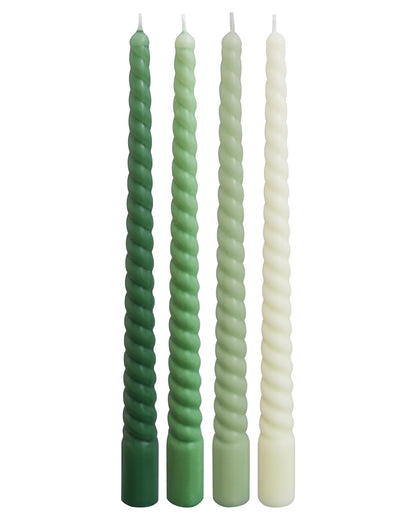 Viyffo Spiral Taper Candles 11 Inch – 4 Pack Green, Dripless, Unscented, Smokeless – 9 Hour Burn – Tall Candlesticks for Wedding, Dinner, Holiday, Party, Home Decor