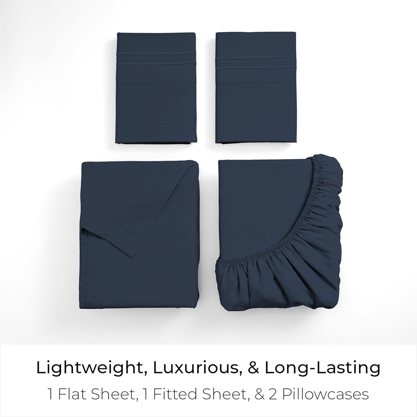 Mellanni Full Sheets Set - 4 PC Hotel Luxury Bedding | Extra Soft, Cooling, Wrinkle & Stain Resistant (Navy Blue)