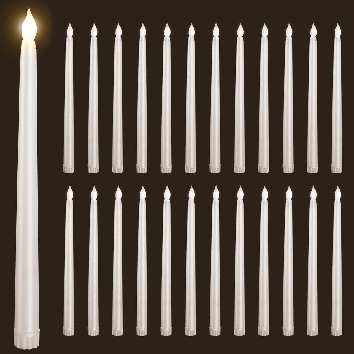 Bazayona 24pcs Flameless Flickering LED Taper Candles Bulk Battery Operated Candles for Christmas Halloween Birthday Wedding Party, (Ivory, 11 inch, 24pcs)