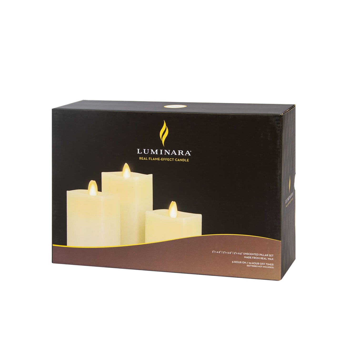 Luminara Realistic Flameless LED Set of 3 Ivory Pillar Candles, Home Safe Moving Flame Melted Top Illumination, Battery Operated Remote Control w/Timer