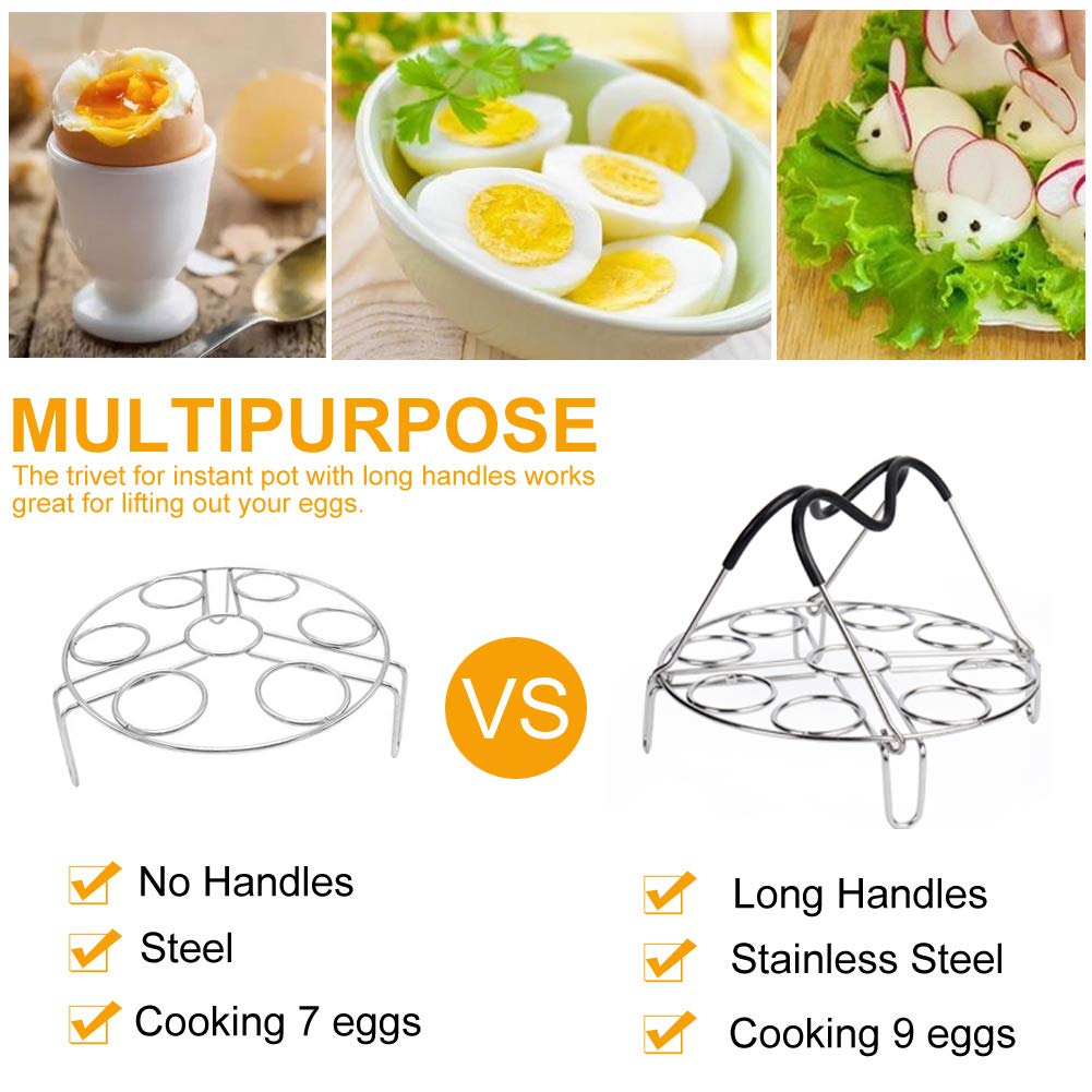Egg Steamer Rack Trivet with Heat Resistant Handles for Instant Pot Accessories 5,6,8 Quart & Pressure Cooker, Stainless Steel