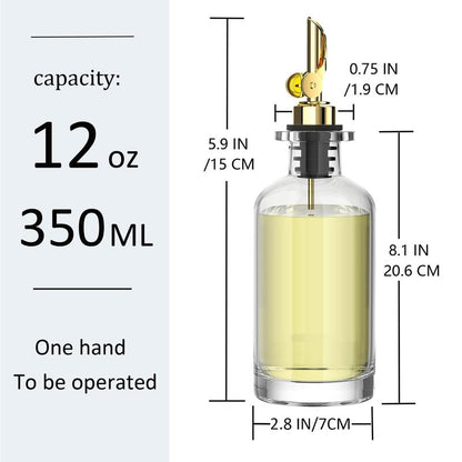 Pafusen 2 Pack Olive Oil Dispenser Bottle, 12 oz Oil Bottles for Kitchen, Glass Oil Coffee Syrup Dispenser, Simple Syrup Bottles with 2 Auto Flip Olive Oil Pourers, Gold