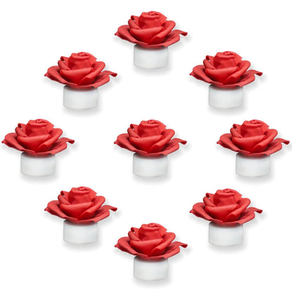 SupBri 12 Pack Flower Led Tea Lights, 200+Hour Battery Operated Candles for Wedding Table Centerpieces, Party Anniversary Christmas (Red)