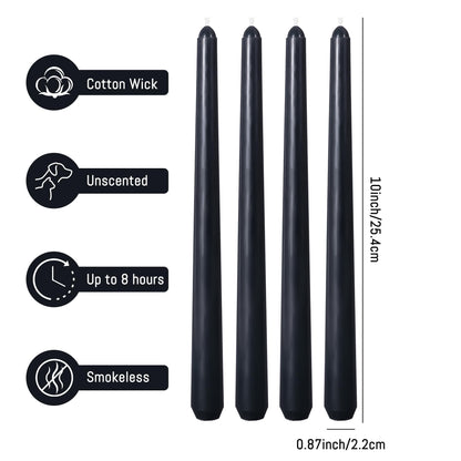 Viyffo Taper Candles, 10 Inch, 12 Pack, Velvet Matt Black – Unscented, Dripless & Smokeless Design, Up to 8 Hour Burn – Long Tall Taper Candlesticks for Wedding, Dinner & Home Decor