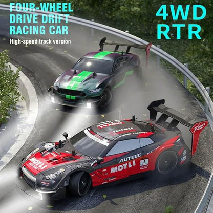 RC Drift Car 1:14 4WD 40KM/H High Speed RC Racing Car with LED Lights 2 Batteries Drifting and Racing Tires for Adults (Red)