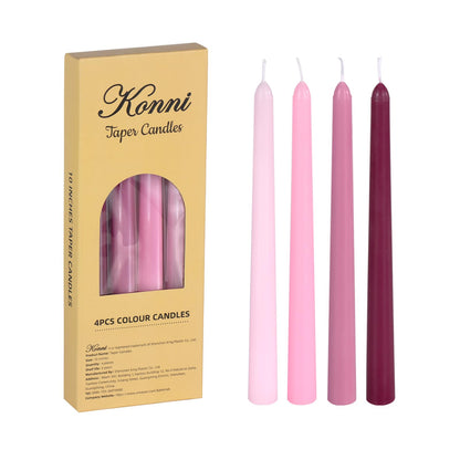 Pink Taper Candles, 10 inch Tapered Candles, 4 Pack Gradient Unscented and Smokeless Long Burning Candles with Cotton Wicks, Tall Candlesticks Weddings, Christmass, Dinner Parties, and Home Décor