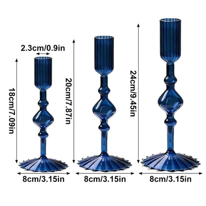 Mineaud 3Pcs Glass Candlestick Holders Glass Taper Candle Holders Groovy Wavy Elegant Candle Stick for Home Party Decoration,Styled-Blue