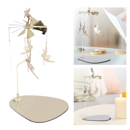 Cunyuer Candle Carousel Spinner, Rotarys Candle Holder Spinning, Gold Metal Flying Angels Tea Lights Candles Holder, Romantic Scandinavian Designed Ornament for Wedding Christmas