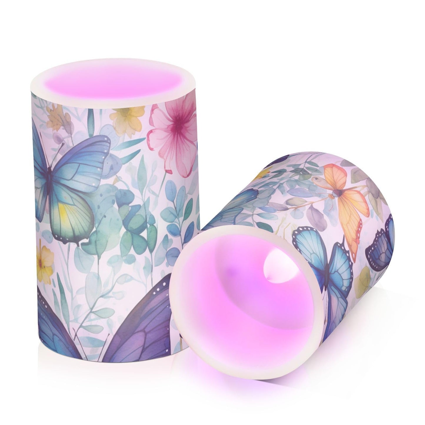 Lights Flameless Candles Butterfly Floral Pillar Candles Set of 2 Battery Operated Remote Control Warm Lights Home Decor