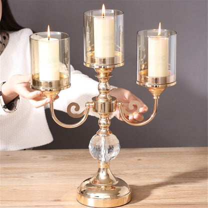 YUHUAWF Candle Holderss Simple Metal Glass Three-Head Candle Holder Living Room Dining Table Wedding Decoration Ornaments Decorative Candlestick(Large)
