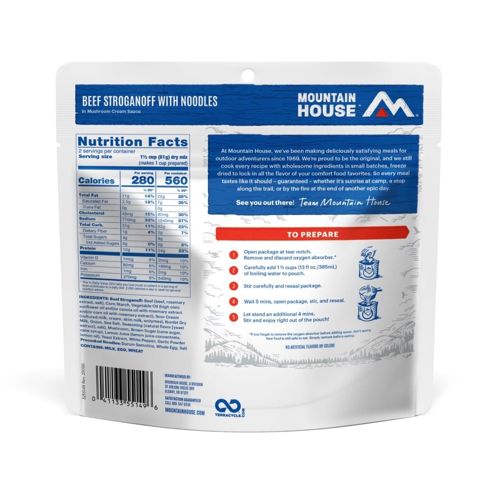 Mountain House Beef Stroganoff with Noodles | Freeze Dried Backpacking & Camping Food | 2 Servings