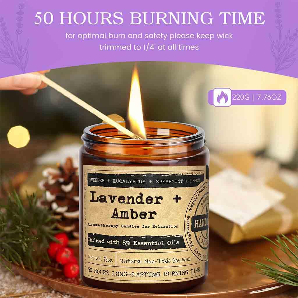 KOTKAS Amber Lavender Eucalyptus Candles for Home Scented - Aromatherapy Soy Candles Non Toxic Calming Candle Gifts for Women Relaxation Stress Relief Soothing Yoga Meditation Spa Bath Relaxing, 8oz