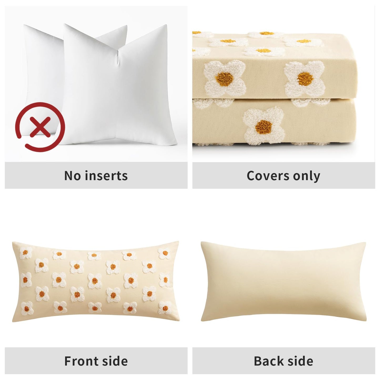 EMEMA Decorative Throw Pillow Covers Daisy Sun Flower Jacquard Pillowcase Cushion Case Rectangle for Couch Sofa Bed Living Room Bedroom Set of 1, 12x24 Inch, Beige