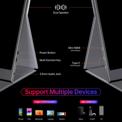 Anyuse 4K Portable Monitor 15.6" 3840x2160 UHD USB-C HDMI Laptop Monitor, 100% RGB IPS Computer Gaming Display HDR Travel Monitor w/Speakers & Smart Cover for Laptop Xbox PS5 Switch PC Phone